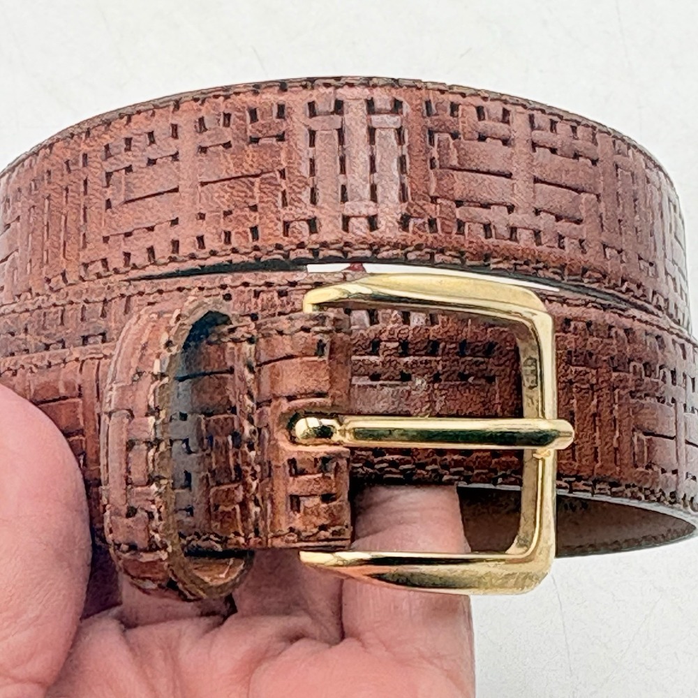 Mondo di Marco Italy Full Grain Leather Belt Brown Size 36 Woven Basketweave